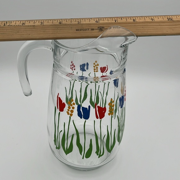 Vintage Arc France Mid Century Modern Tulip Design Glass Pitcher - Picture 7 of 7